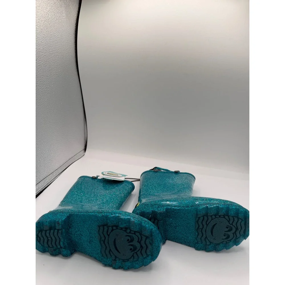 Western‎ Chief Abby Glitter Lighted Teal Rain Boots Girls Size 9 Heart Handles
